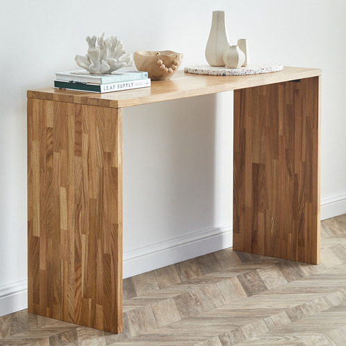 Temple Webster Ollie Oak Wood Console, Console Table Less Than 100cm