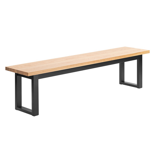 Natural & Black Ski-Leg Oak Wood Dining Bench