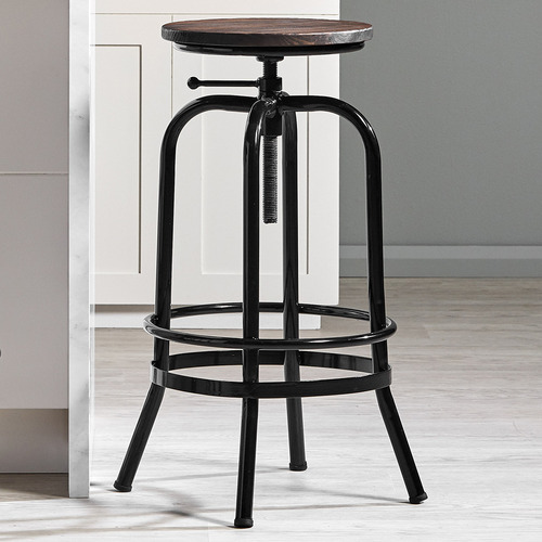 Temple Webster Industrial Elm Wood Adjustable Barstool