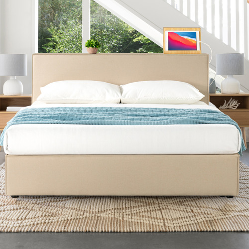 Temple & Webster Margot Upholstered Queen Bed with USB