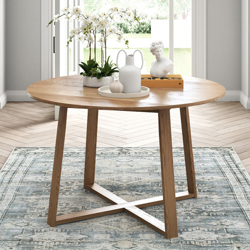 Webster Olwen Oak Wood Round Dining Table, Round Dining Table Solid Timber