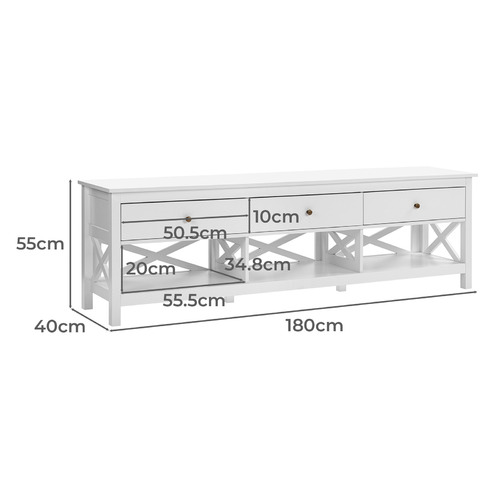 White Noosa 3 Drawer TV Unit