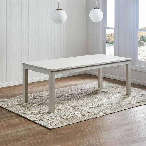 white and grey bench dining table