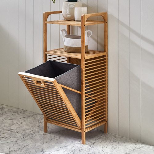 Temple Webster Bamboo Laundry Hamper with Shelf