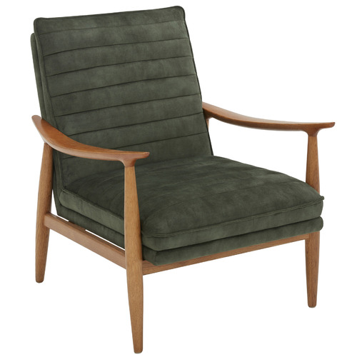 Temple Webster Olive Green Aldric Velvet Armchair