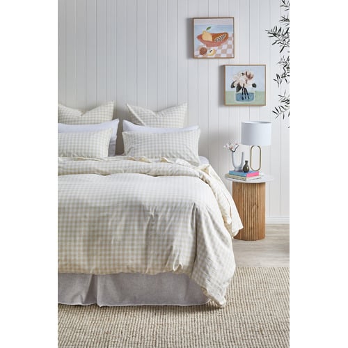 Oatmeal Gingham Washed Cotton Quilt Cover Set
