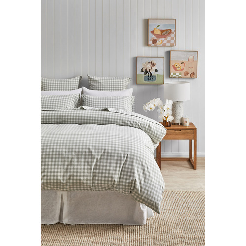 Sage Gingham Washed Cotton Quilt Cover Set
