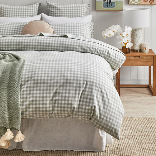Sage Gingham Washed Cotton Quilt Cover Set