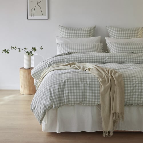 Sage-Gingham-Washed-Cotton-Quilt-Cover-Set