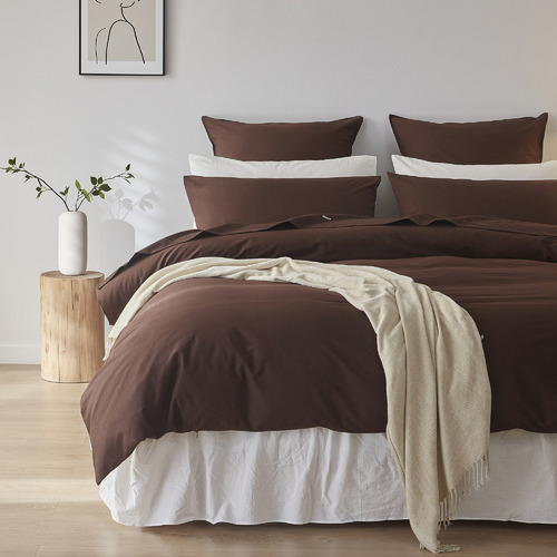 Temple & ster Chocolate Amara Washed Cotton Quilt Cover Set