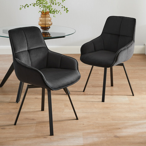 Black swivel store dining chairs