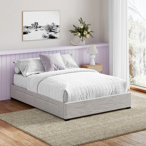 Temple & Webster Grey Lucas Queen Bed Base with Storage