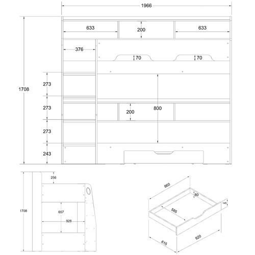 Castel Single Bunk Bed with Shelves