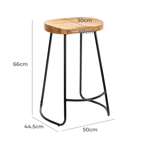 66cm Premium Vintage-Style Elm Wood Barstools with Black Legs