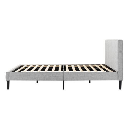 Temple & Webster Light Grey Imogen Upholstered Bed with USB