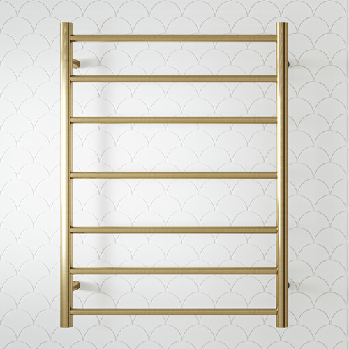 Temple & ster Brushed Brass 7 Bar Round Heated Towel Rail