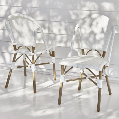 Temple Webster White Paris PE Rattan Outdoor Cafe Dining Chairs