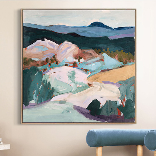 Misty Meadow Mountain Framed Canvas Wall Art Temple & ster