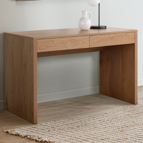 Rhet 2 Drawer Oak Writing Desk - Compact Home Office