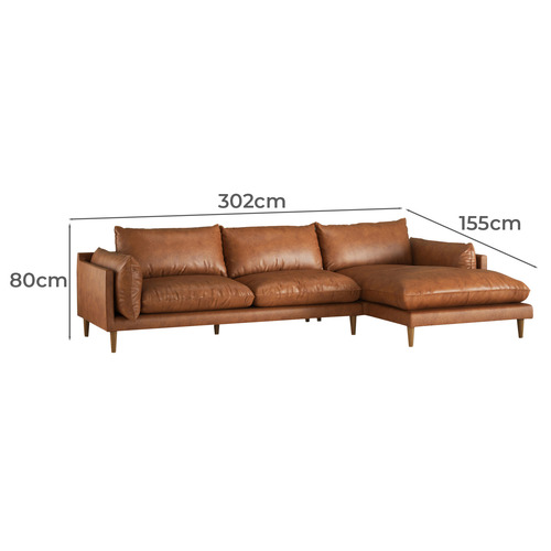Terry 3 Seater Genuine Leather Sofa with Chaise