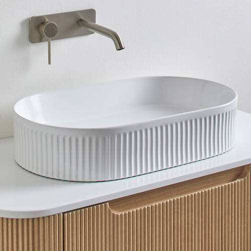 Kiora 580mm Gloss White Oval Ceramic Above Counter Basin