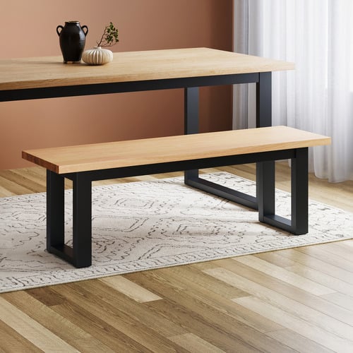 Natural-and-Black-Ski-Leg-Oak-Wood-Dining-Bench
