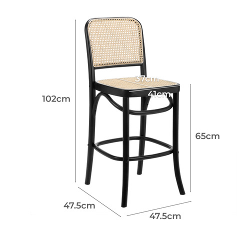 65cm High Back Luca Beech Wood & Rattan Barstool