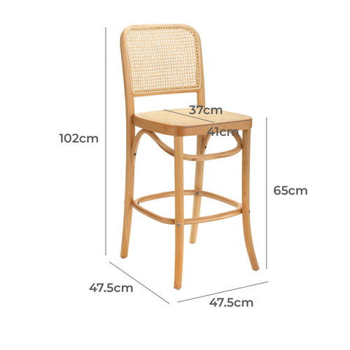 65cm High Back Luca Beech Wood & Rattan Barstool