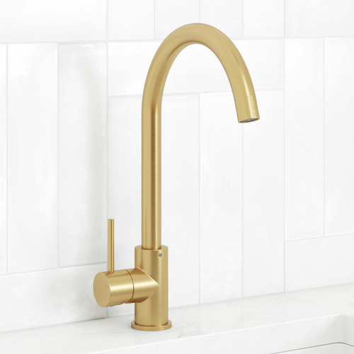 Clovelly-Brushed-Gold-PVD-Gooseneck-Kitchen-Sink-Mixer