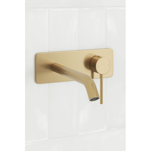 Clovelly-200mm-Brushed-Gold-Curved-Bath-Basin-Wall-Mixer-Set