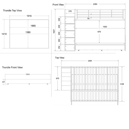 Levi Single Over Double Bunk Bed with Trundle