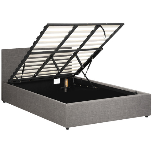 Temple & Webster Grey Aldan Gas Lift Storage Bed Frame