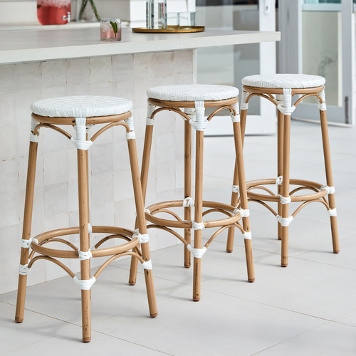 76cm White Paris PE Rattan Outdoor Cafe Barstool