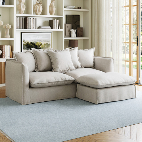 Montauk 3 Seater Slipcover Sofa & Ottoman Set