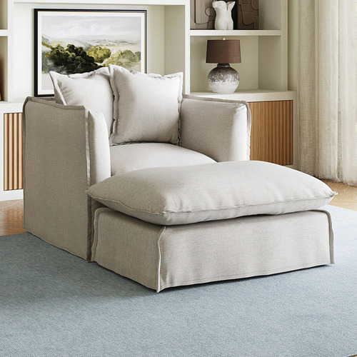 Montauk Upholstered Armchair & Slipcover Ottoman Set