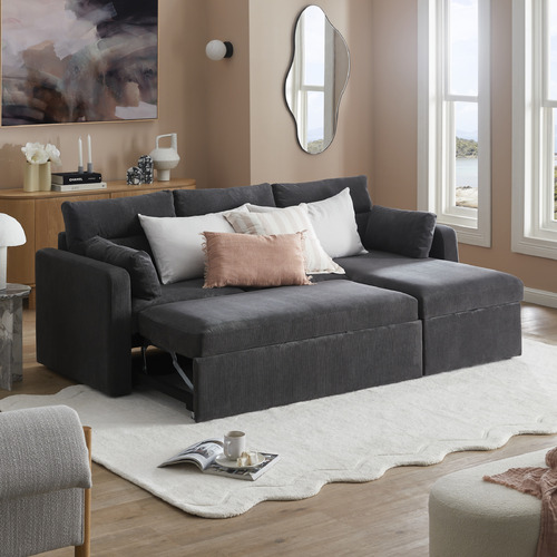 Carter 3 Seater Corduroy Sofa Bed with Reversible Chaise