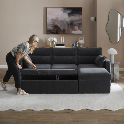 Carter 3 Seater Corduroy Sofa Bed with Reversible Chaise