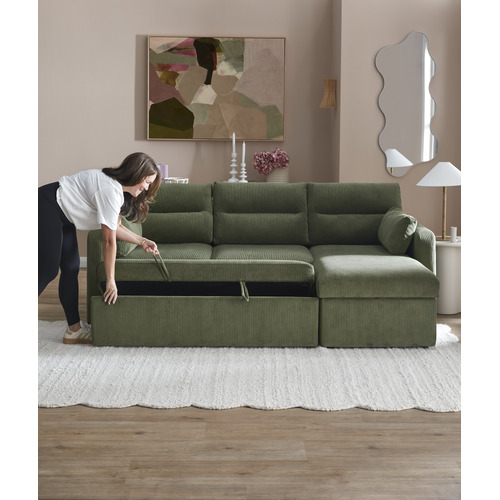 Carter 3 Seater Corduroy Sofa Bed with Reversible Chaise