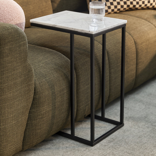 White Serena C-Shaped Italian Carrara Marble Side Table