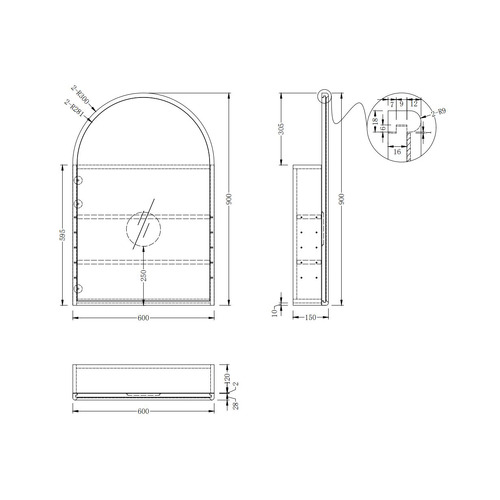 Bronte 600mm Arch Mirrored Shaving Cabinet