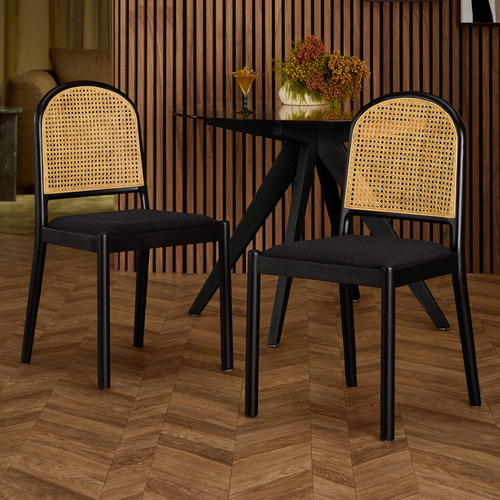 Louie Arched Rattan and Solid Beech Wood Dining Chairs