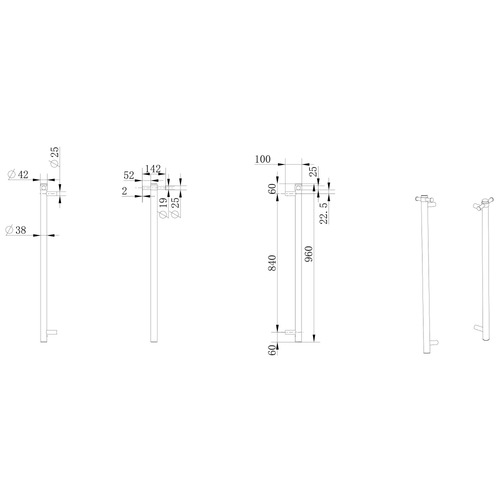 Leo 960mm Vertical Heated Towel Bar
