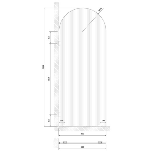 Elka Left Fluted Glass Shower Screen