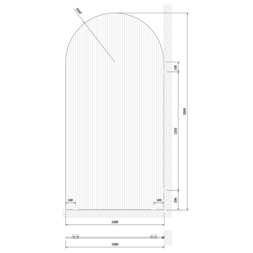 Elka Right Fluted Glass Shower Screen