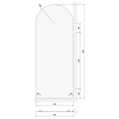 Elka Right Fluted Glass Shower Screen