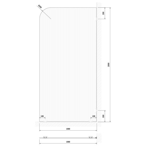 Venroy Right Fluted Glass Shower Screen