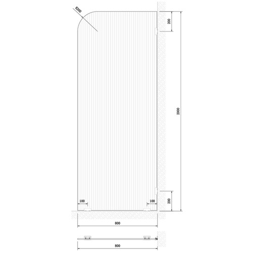 Venroy Right Fluted Glass Shower Screen