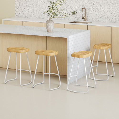 66cm Premium Vintage-Style Elm Wood Barstools with White Legs