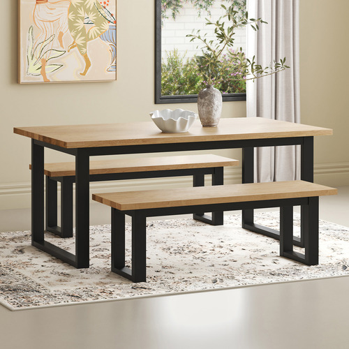 Temple & Webster Natural & Black Dining Table & Bench Set