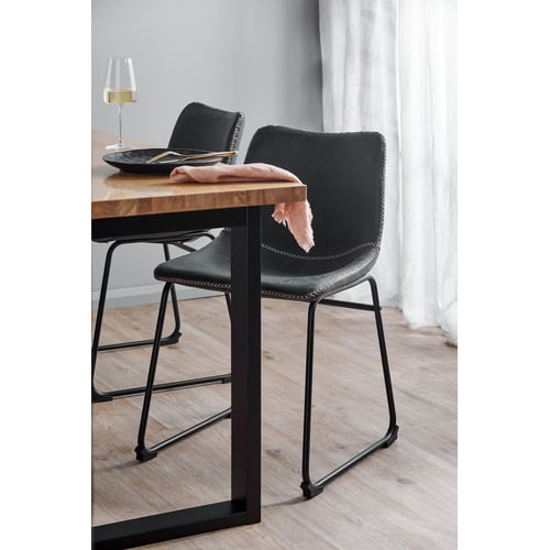 Black Ski-Leg Oak Wood Dining Table